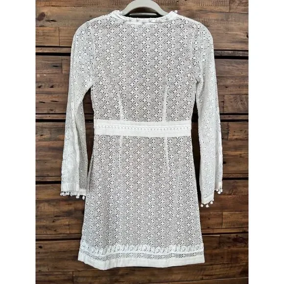 THE KOOPLES Women's Embroidery Lace L/S White Mini Dress Bridal Shower Sz XS NWT